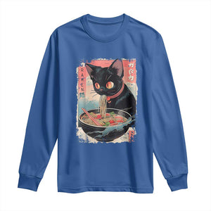 Japanese Inspo Ramen Cat Graphic Long Sleeve Shirt Anime Manga Kawaii Otaku Urban Streetwear TS02 Royal Blue Print Your Wear