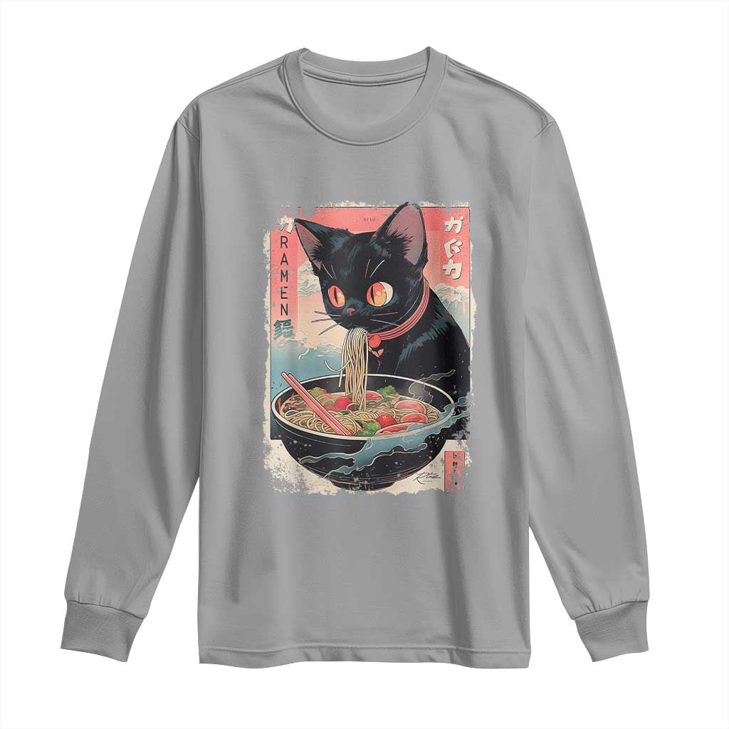 Japanese Inspo Ramen Cat Graphic Long Sleeve Shirt Anime Manga Kawaii Otaku Urban Streetwear TS02 S Sport Gray Print Your Wear