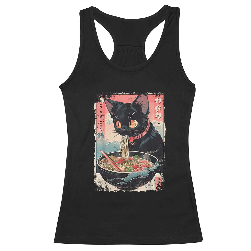Japanese Inspo Ramen Cat Graphic Racerback Tank Top Anime Manga Kawaii Otaku Urban Streetwear TS02 Black Print Your Wear