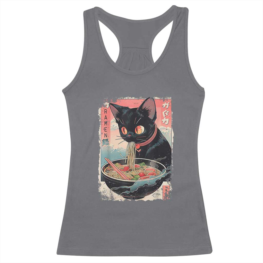 Japanese Inspo Ramen Cat Graphic Racerback Tank Top Anime Manga Kawaii Otaku Urban Streetwear TS02 Charcoal Print Your Wear