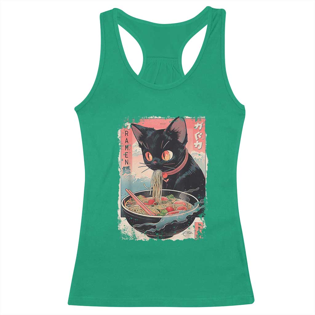 Japanese Inspo Ramen Cat Graphic Racerback Tank Top Anime Manga Kawaii Otaku Urban Streetwear TS02 Irish Green Print Your Wear
