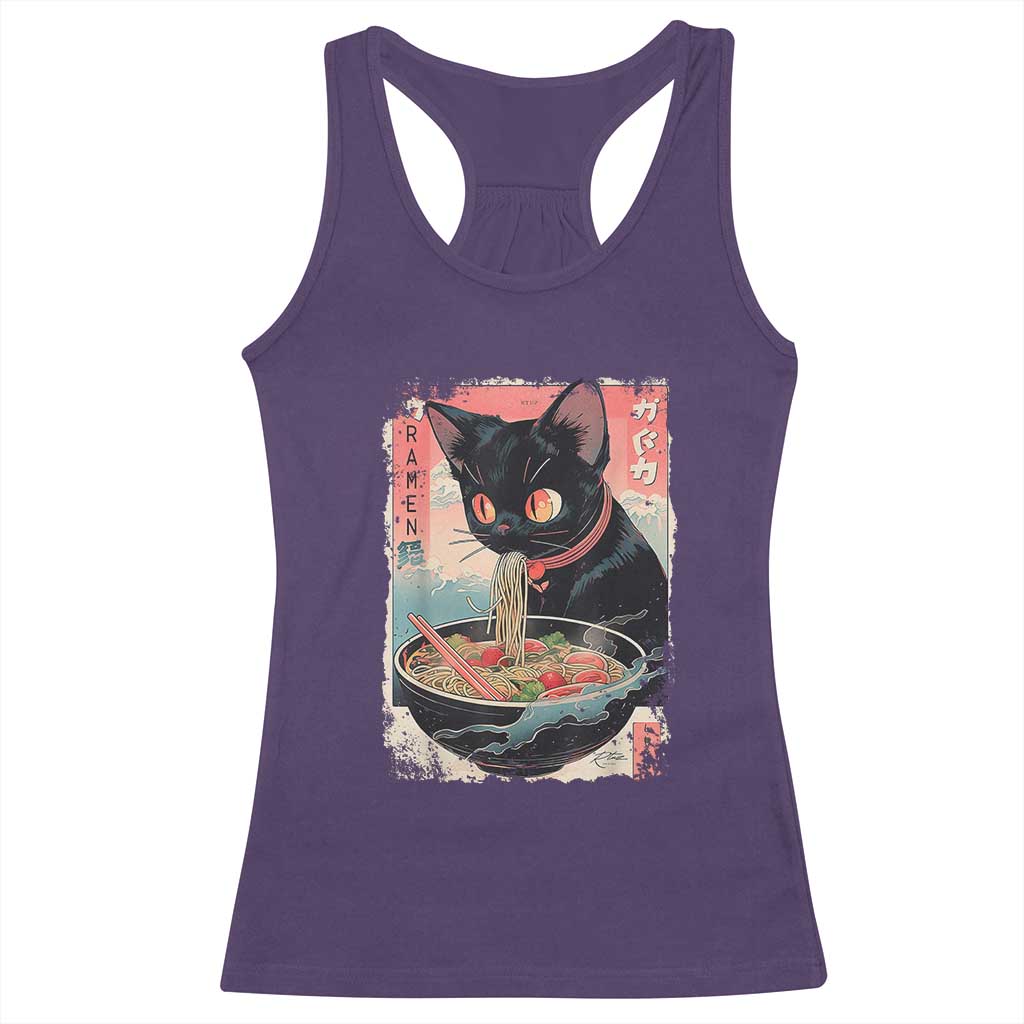 Japanese Inspo Ramen Cat Graphic Racerback Tank Top Anime Manga Kawaii Otaku Urban Streetwear TS02 Purple Print Your Wear