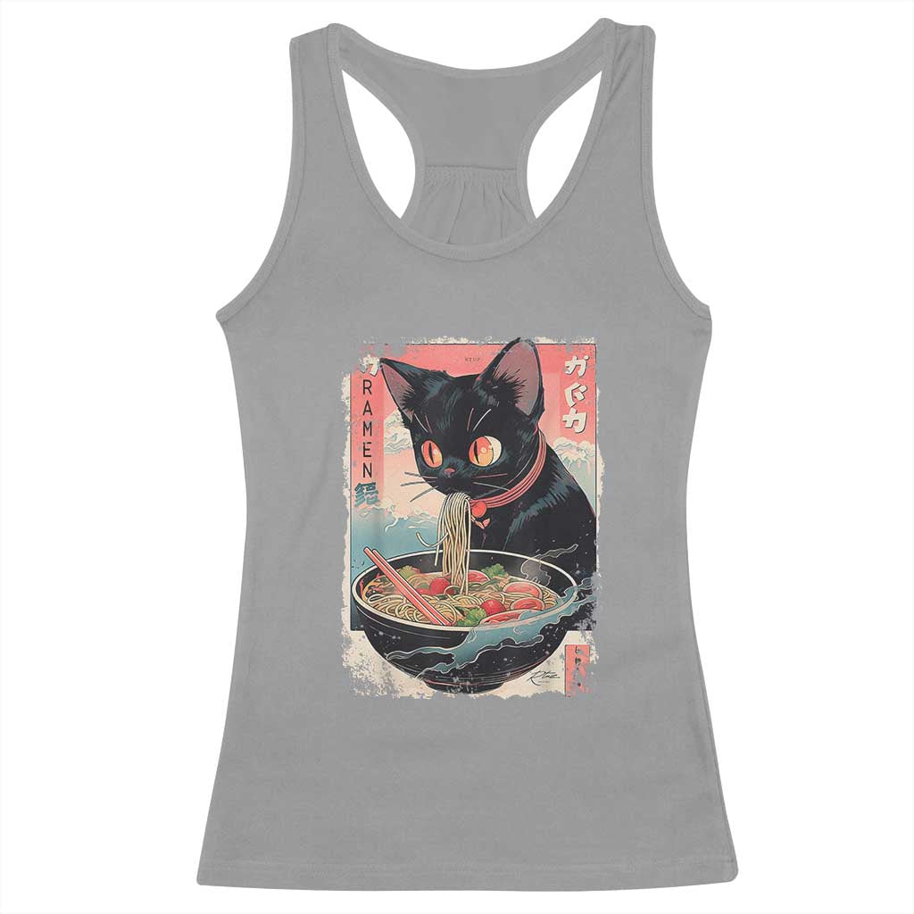 Japanese Inspo Ramen Cat Graphic Racerback Tank Top Anime Manga Kawaii Otaku Urban Streetwear TS02 Sport Gray Print Your Wear