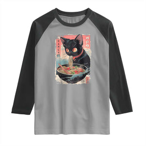 Japanese Inspo Ramen Cat Graphic Raglan Shirt Anime Manga Kawaii Otaku Urban Streetwear TS02 Sport Gray Black Print Your Wear