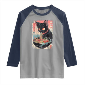 Japanese Inspo Ramen Cat Graphic Raglan Shirt Anime Manga Kawaii Otaku Urban Streetwear TS02 Sport Gray Navy Print Your Wear