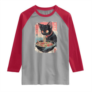 Japanese Inspo Ramen Cat Graphic Raglan Shirt Anime Manga Kawaii Otaku Urban Streetwear TS02 Sport Gray Red Print Your Wear