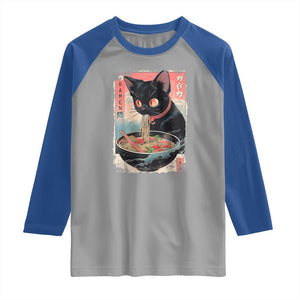 Japanese Inspo Ramen Cat Graphic Raglan Shirt Anime Manga Kawaii Otaku Urban Streetwear TS02 Sport Gray Royal Print Your Wear