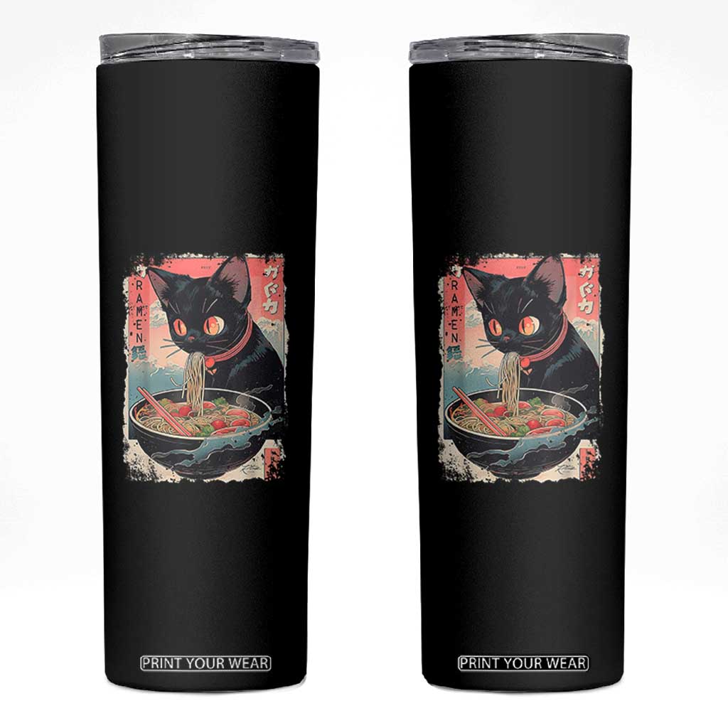 Japanese Inspo Ramen Cat Graphic Skinny Tumbler Anime Manga Kawaii Otaku Urban Streetwear TS02 Black Print Your Wear