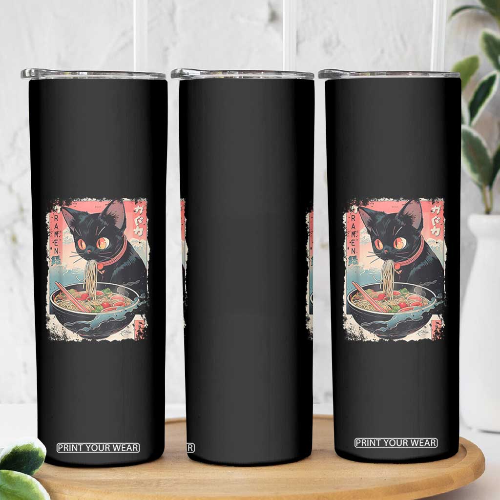 Japanese Inspo Ramen Cat Graphic Skinny Tumbler Anime Manga Kawaii Otaku Urban Streetwear TS02 Print Your Wear