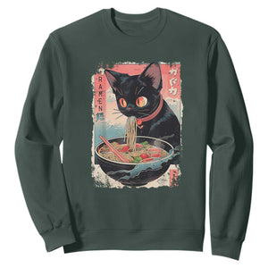 Japanese Inspo Ramen Cat Graphic Sweatshirt Anime Manga Kawaii Otaku Urban Streetwear TS02 Dark Forest Green Print Your Wear