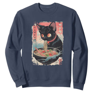 Japanese Inspo Ramen Cat Graphic Sweatshirt Anime Manga Kawaii Otaku Urban Streetwear TS02 Navy Print Your Wear
