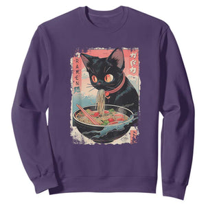Japanese Inspo Ramen Cat Graphic Sweatshirt Anime Manga Kawaii Otaku Urban Streetwear TS02 Purple Print Your Wear
