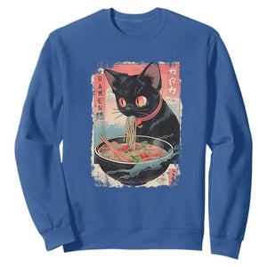 Japanese Inspo Ramen Cat Graphic Sweatshirt Anime Manga Kawaii Otaku Urban Streetwear TS02 Royal Blue Print Your Wear