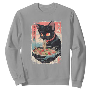 Japanese Inspo Ramen Cat Graphic Sweatshirt Anime Manga Kawaii Otaku Urban Streetwear TS02 Sport Gray Print Your Wear