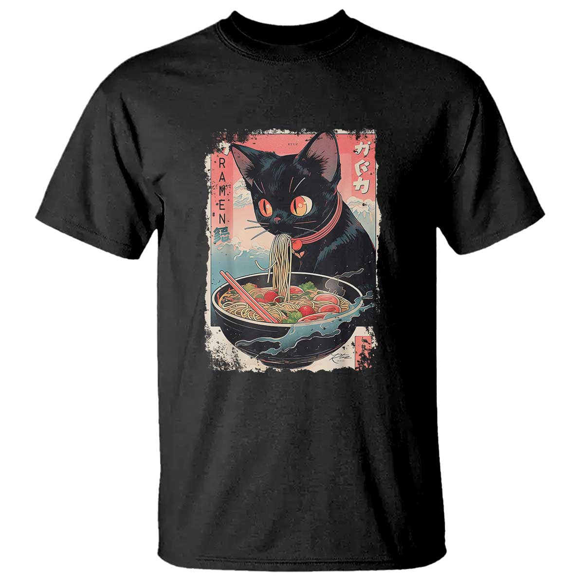 Japanese Inspo Ramen Cat Graphic T Shirt Anime Manga Kawaii Otaku Urban Streetwear TS02 Black Print Your Wear