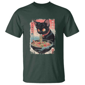 Japanese Inspo Ramen Cat Graphic T Shirt Anime Manga Kawaii Otaku Urban Streetwear TS02 Dark Forest Green Print Your Wear
