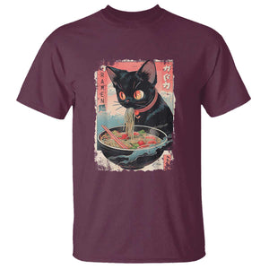 Japanese Inspo Ramen Cat Graphic T Shirt Anime Manga Kawaii Otaku Urban Streetwear TS02 Maroon Print Your Wear
