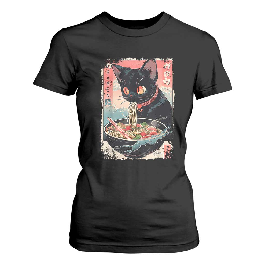 Japanese Inspo Ramen Cat Graphic T Shirt For Women Anime Manga Kawaii Otaku Urban Streetwear TS02 Black Print Your Wear