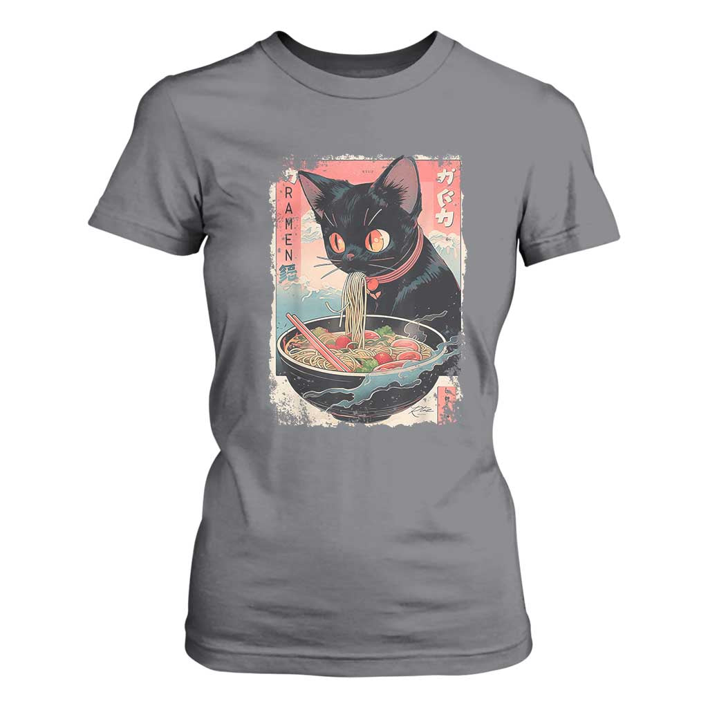 Japanese Inspo Ramen Cat Graphic T Shirt For Women Anime Manga Kawaii Otaku Urban Streetwear TS02 Charcoal Print Your Wear