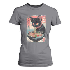 Japanese Inspo Ramen Cat Graphic T Shirt For Women Anime Manga Kawaii Otaku Urban Streetwear TS02 Charcoal Print Your Wear