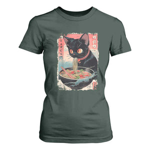 Japanese Inspo Ramen Cat Graphic T Shirt For Women Anime Manga Kawaii Otaku Urban Streetwear TS02 Dark Forest Green Print Your Wear