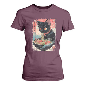 Japanese Inspo Ramen Cat Graphic T Shirt For Women Anime Manga Kawaii Otaku Urban Streetwear TS02 Maroon Print Your Wear