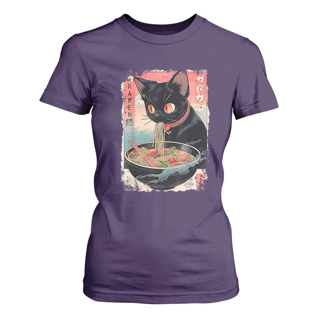 Japanese Inspo Ramen Cat Graphic T Shirt For Women Anime Manga Kawaii Otaku Urban Streetwear TS02 Purple Print Your Wear