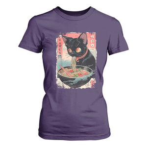 Japanese Inspo Ramen Cat Graphic T Shirt For Women Anime Manga Kawaii Otaku Urban Streetwear TS02 Purple Print Your Wear