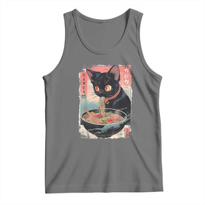 Japanese Inspo Ramen Cat Graphic Tank Top Anime Manga Kawaii Otaku Urban Streetwear TS02 Black Heather Print Your Wear