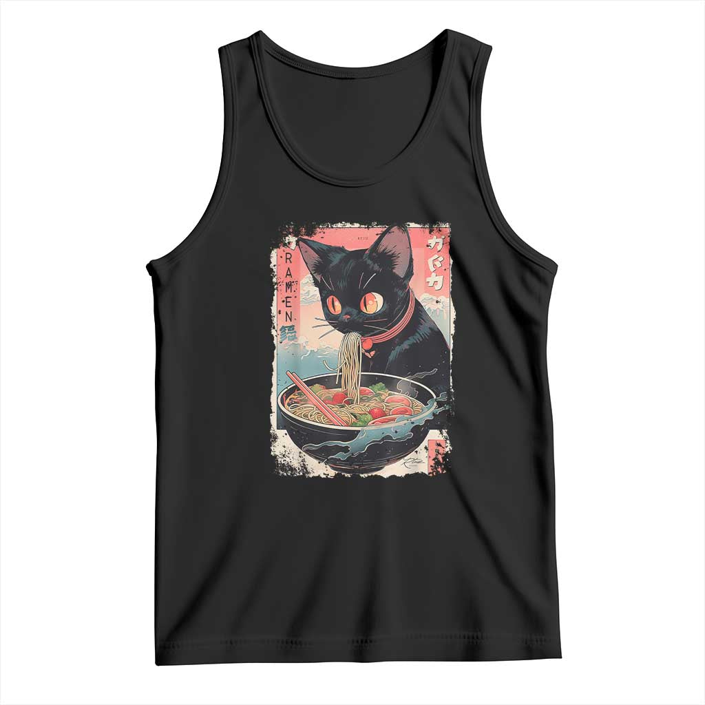Japanese Inspo Ramen Cat Graphic Tank Top Anime Manga Kawaii Otaku Urban Streetwear TS02 Black Print Your Wear