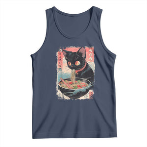 Japanese Inspo Ramen Cat Graphic Tank Top Anime Manga Kawaii Otaku Urban Streetwear TS02 Navy Print Your Wear