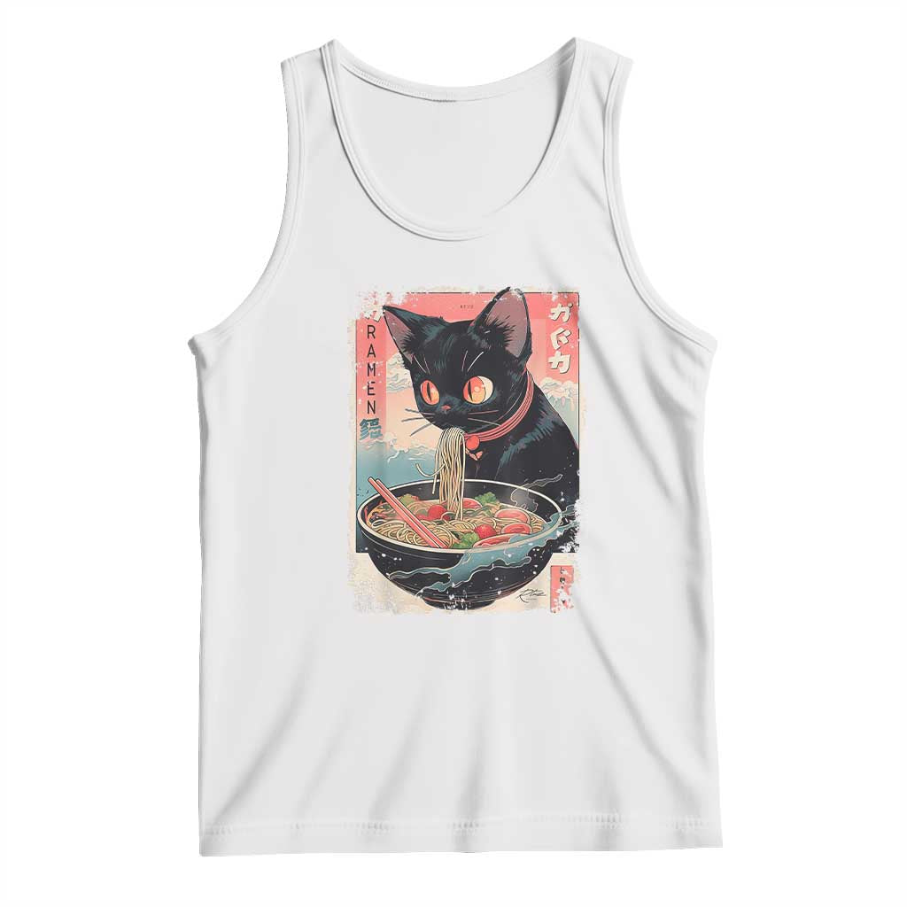 Japanese Inspo Ramen Cat Graphic Tank Top Anime Manga Kawaii Otaku Urban Streetwear TS02 White Print Your Wear