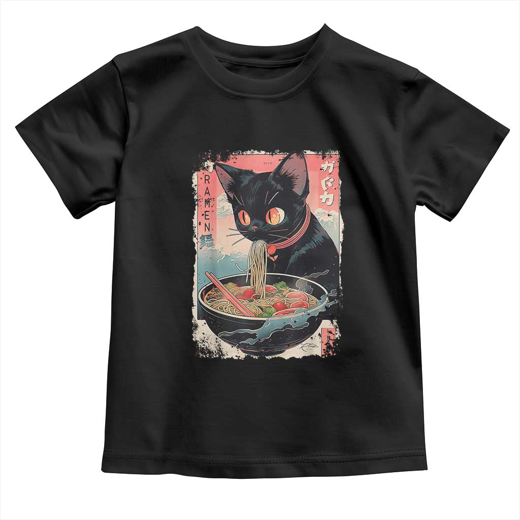 Japanese Inspo Ramen Cat Graphic Toddler T Shirt Anime Manga Kawaii Otaku Urban Streetwear TS02 Black Print Your Wear