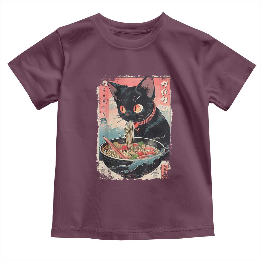 Japanese Inspo Ramen Cat Graphic Toddler T Shirt Anime Manga Kawaii Otaku Urban Streetwear TS02 Maroon Print Your Wear