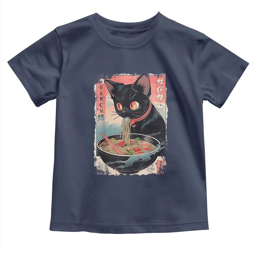 Japanese Inspo Ramen Cat Graphic Toddler T Shirt Anime Manga Kawaii Otaku Urban Streetwear TS02 Navy Print Your Wear
