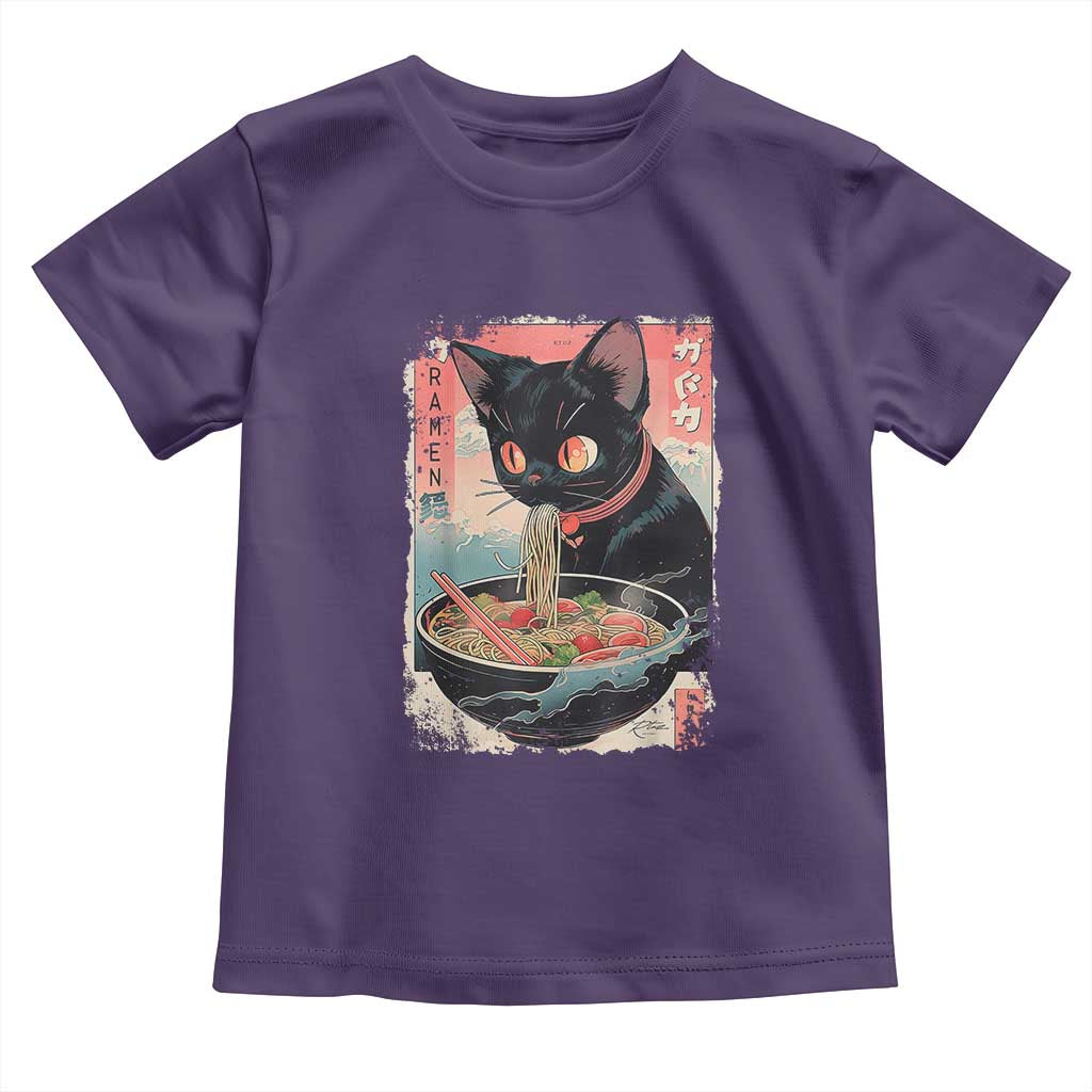 Japanese Inspo Ramen Cat Graphic Toddler T Shirt Anime Manga Kawaii Otaku Urban Streetwear TS02 Purple Print Your Wear