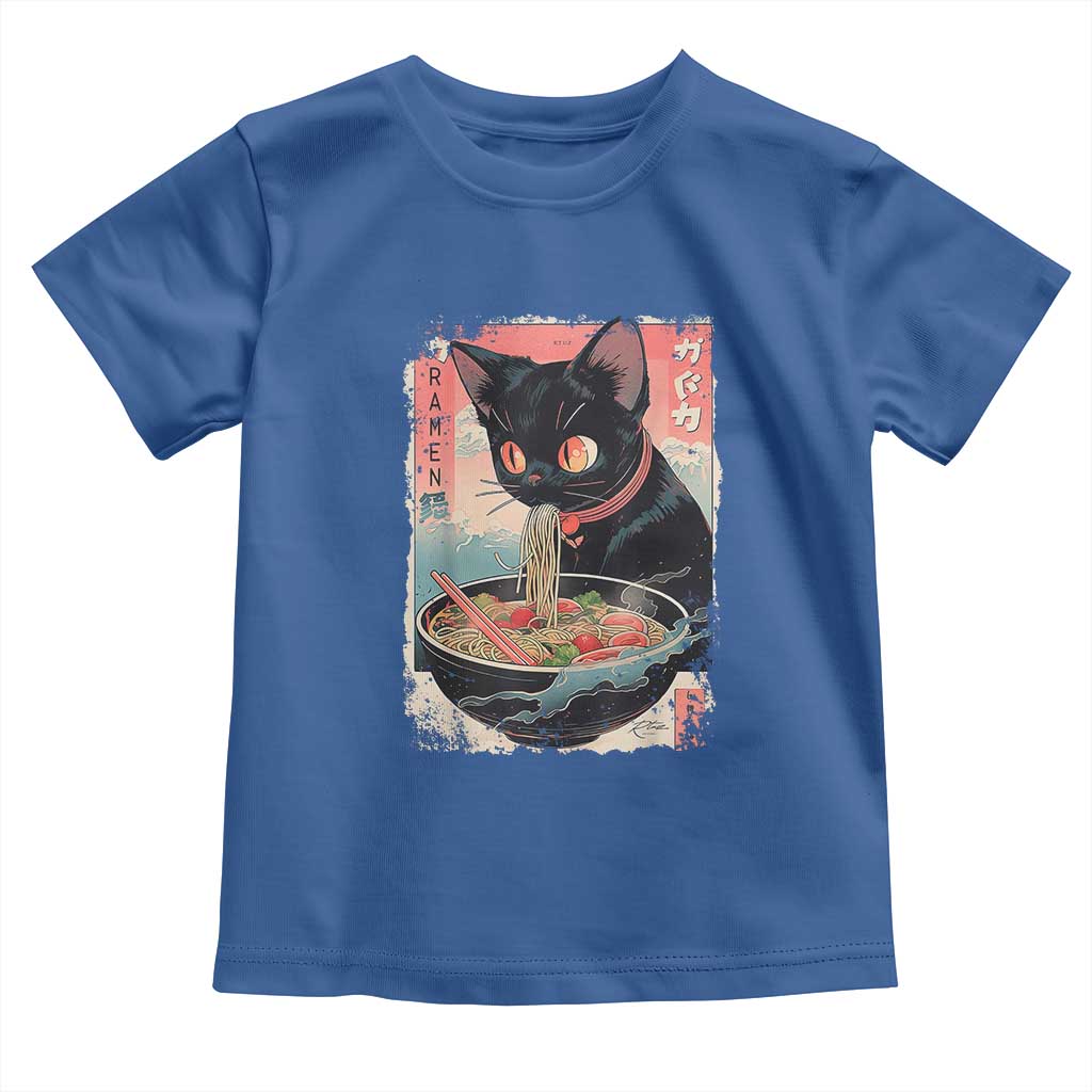 Japanese Inspo Ramen Cat Graphic Toddler T Shirt Anime Manga Kawaii Otaku Urban Streetwear TS02 Royal Blue Print Your Wear