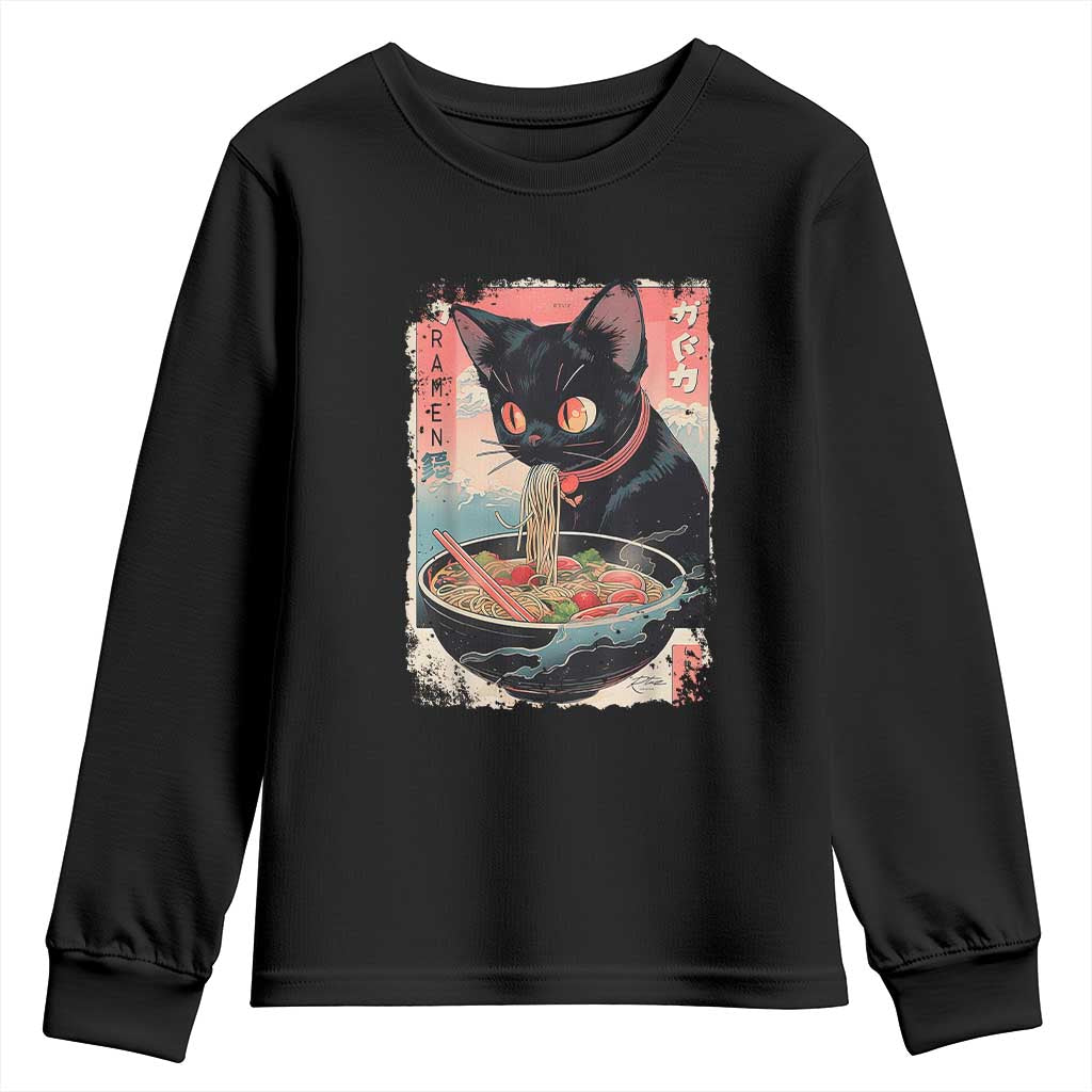 Japanese Inspo Ramen Cat Graphic Youth Sweatshirt Anime Manga Kawaii Otaku Urban Streetwear TS02 Black Print Your Wear