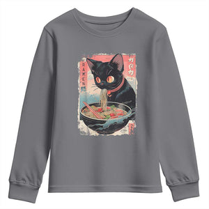 Japanese Inspo Ramen Cat Graphic Youth Sweatshirt Anime Manga Kawaii Otaku Urban Streetwear TS02 Charcoal Print Your Wear