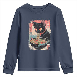 Japanese Inspo Ramen Cat Graphic Youth Sweatshirt Anime Manga Kawaii Otaku Urban Streetwear TS02 Navy Print Your Wear