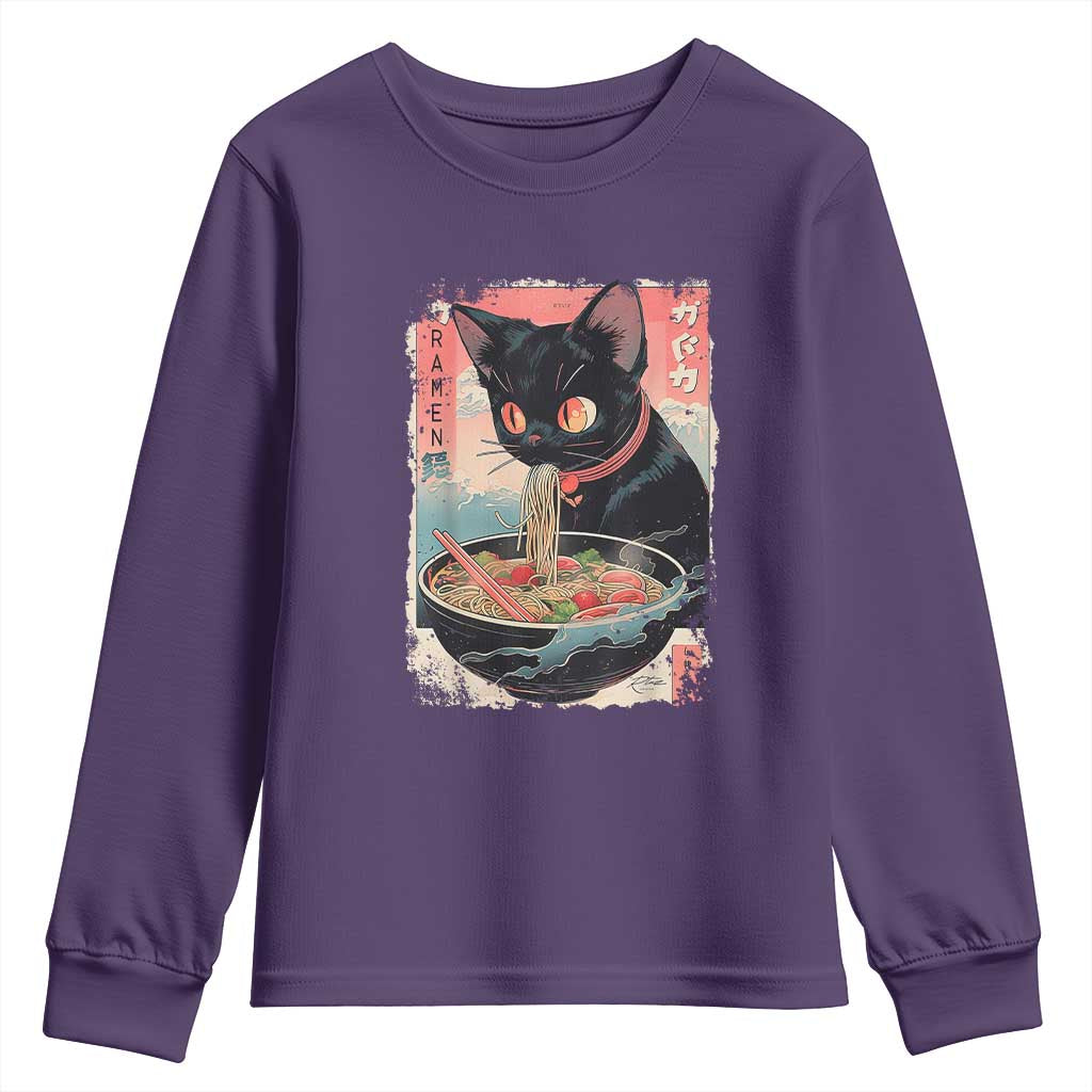 Japanese Inspo Ramen Cat Graphic Youth Sweatshirt Anime Manga Kawaii Otaku Urban Streetwear TS02 Purple Print Your Wear