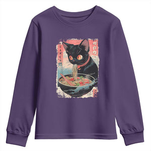 Japanese Inspo Ramen Cat Graphic Youth Sweatshirt Anime Manga Kawaii Otaku Urban Streetwear TS02 Purple Print Your Wear