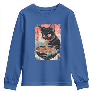 Japanese Inspo Ramen Cat Graphic Youth Sweatshirt Anime Manga Kawaii Otaku Urban Streetwear TS02 Royal Blue Print Your Wear