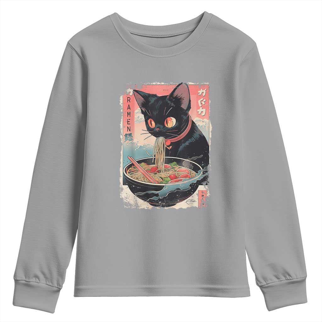 Japanese Inspo Ramen Cat Graphic Youth Sweatshirt Anime Manga Kawaii Otaku Urban Streetwear TS02 Sport Gray Print Your Wear