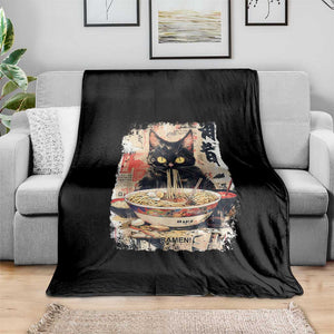 Ramen Noodles Black Cat Graphic Throw Blanket Kawaii Retro Japan Y2K Cats Manga Anime TS02 Print Your Wear