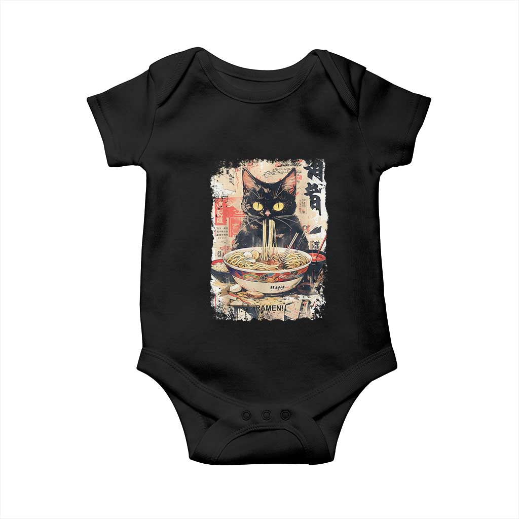 Ramen Noodles Black Cat Graphic Baby Onesie Kawaii Retro Japan Y2K Cats Manga Anime TS02 Black Print Your Wear