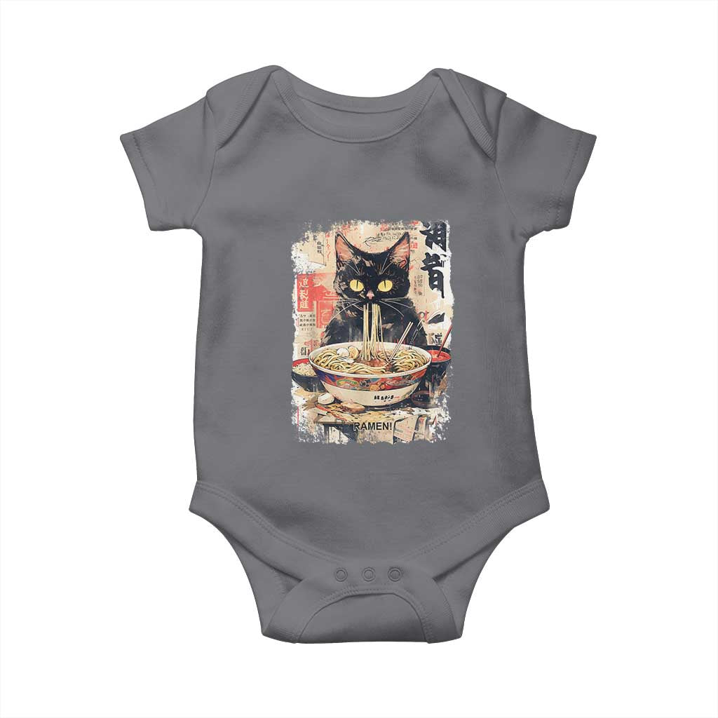 Ramen Noodles Black Cat Graphic Baby Onesie Kawaii Retro Japan Y2K Cats Manga Anime TS02 Charcoal Print Your Wear