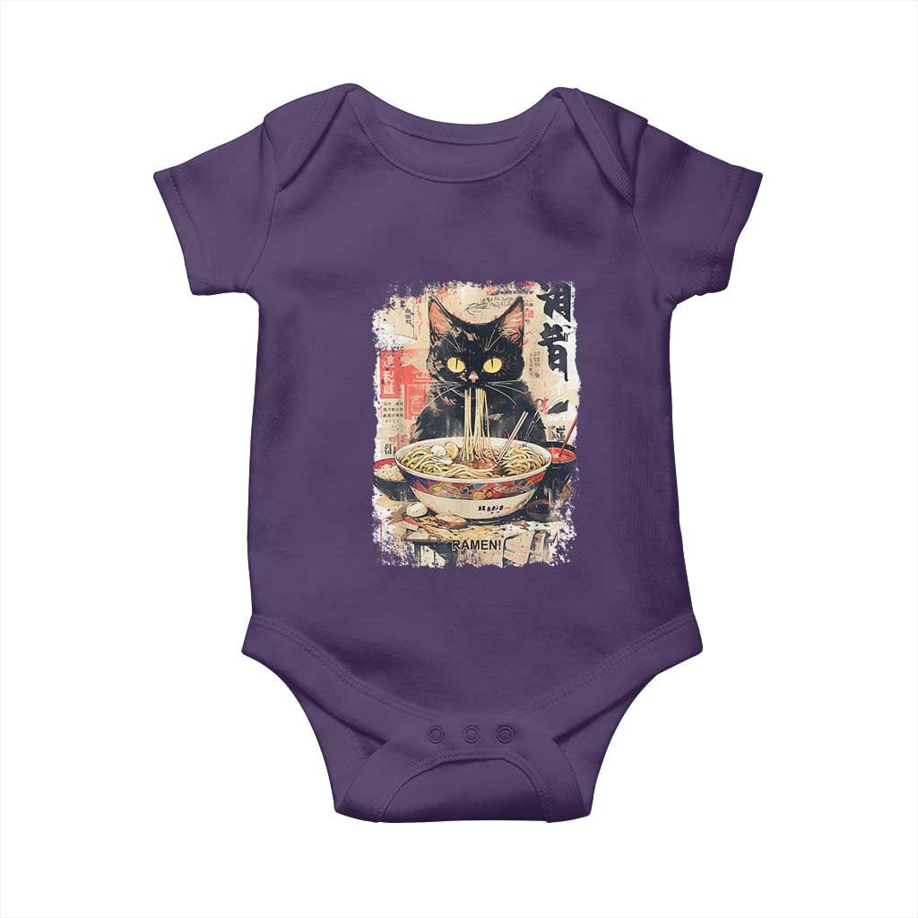 Ramen Noodles Black Cat Graphic Baby Onesie Kawaii Retro Japan Y2K Cats Manga Anime TS02 Purple Print Your Wear