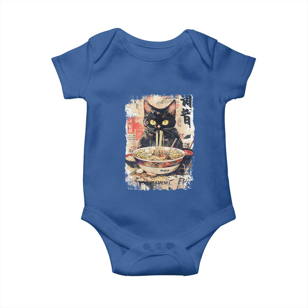Ramen Noodles Black Cat Graphic Baby Onesie Kawaii Retro Japan Y2K Cats Manga Anime TS02 Royal Blue Print Your Wear