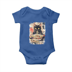 Ramen Noodles Black Cat Graphic Baby Onesie Kawaii Retro Japan Y2K Cats Manga Anime TS02 Royal Blue Print Your Wear